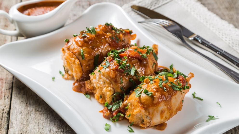 Receta de chipirones rellenos encebollados fácil de preparar