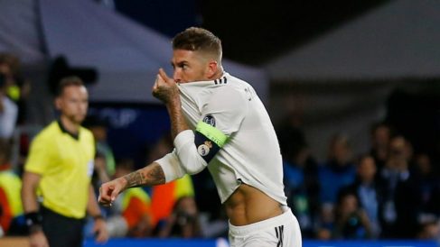 Sergio Ramos celebra su gol en la Supercopa.