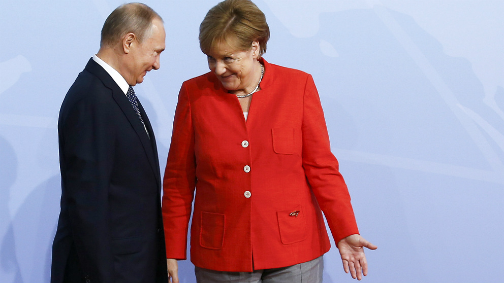 Vladimir Putin y Angela Merkel, en la cumbre del G-20 de Hamburgo. (Getty)