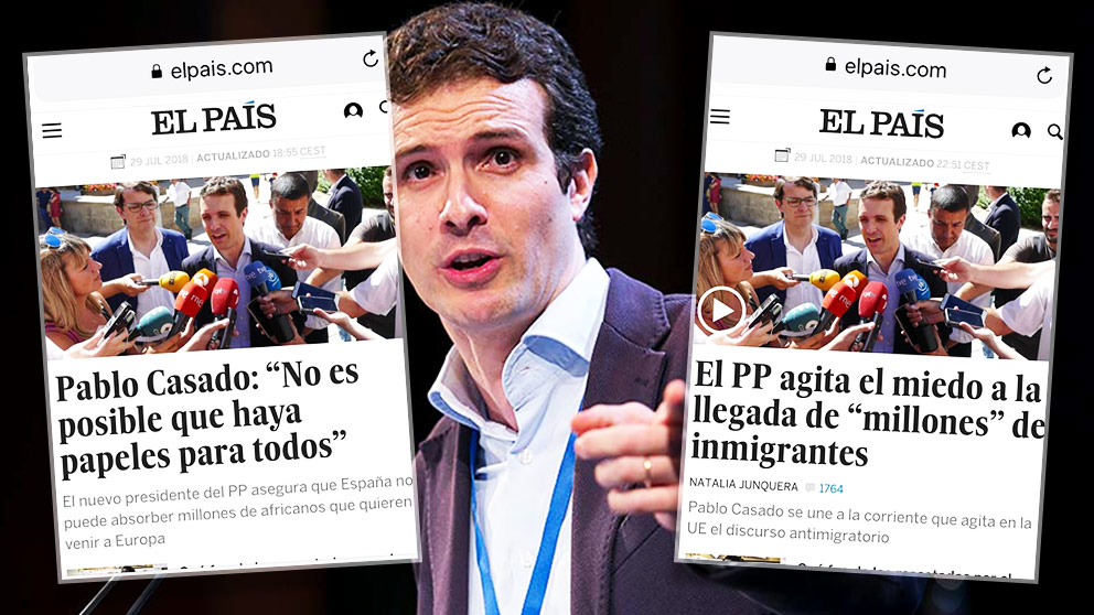 Así cambió el diario El País su titular sobre las declaraciones de Pablo Casado, en cuestión de horas.