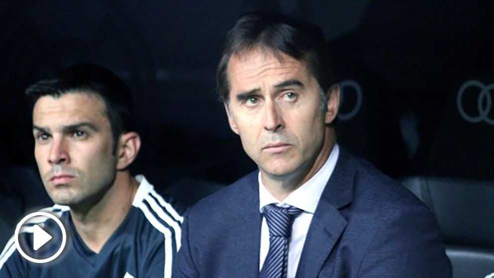 Julen Lopetegui, en el banquillo del Bernabéu. (Foto: Enrique Falcón)