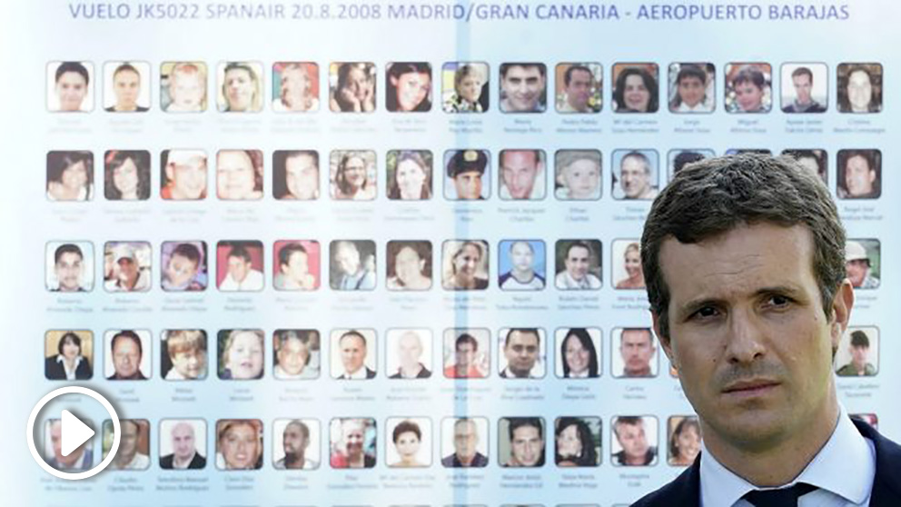 Pablo Casado, presidente del PP, en el acto por el 10º aniversario del accidente de Spanair. (TW)