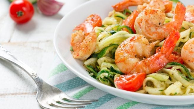 Noodles de calabacín con gambas