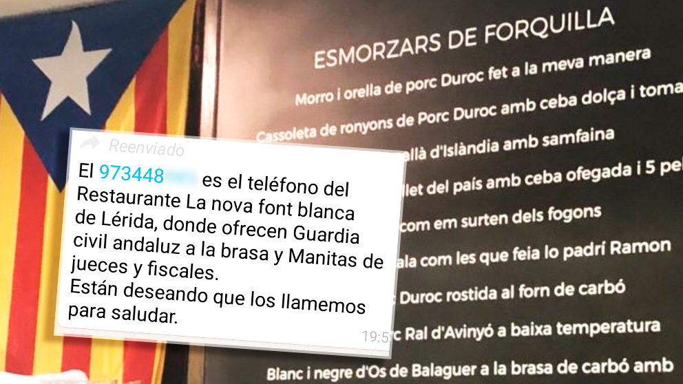 El mensaje que anima a «saludar» a los responsables del restaurante Nova Font Blanca de Balaguer (Lérida).