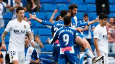 Los jugadores del Espanyol celebran el gol de Granero ante el Valencia. (Getty)