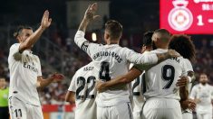 Los jugadores del Real Madrid celebran un gol al Girona. (AFP)