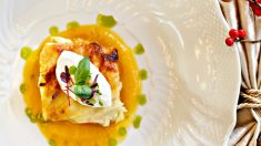 Receta de lasaña de mango y brandada de bacalao