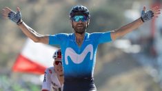 Valverde celebra su victoria en Caminito del Rey.