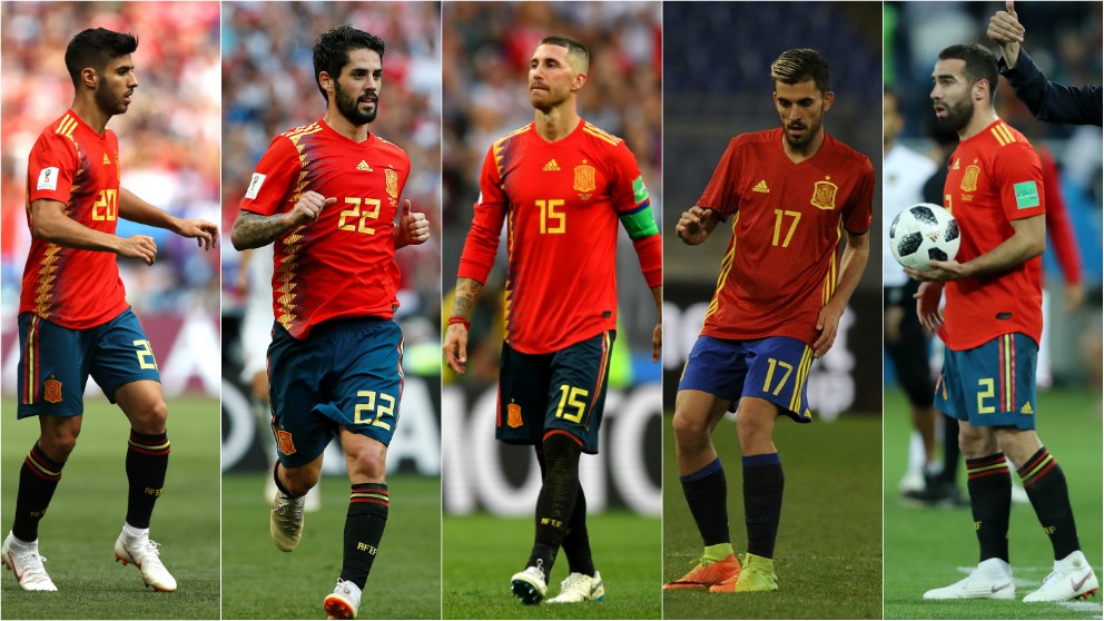 Asensio, Isco, Ramos, Ceballos y Carvajal, junto a Nacho, seleccionados por Luis Enrique. (Getty)