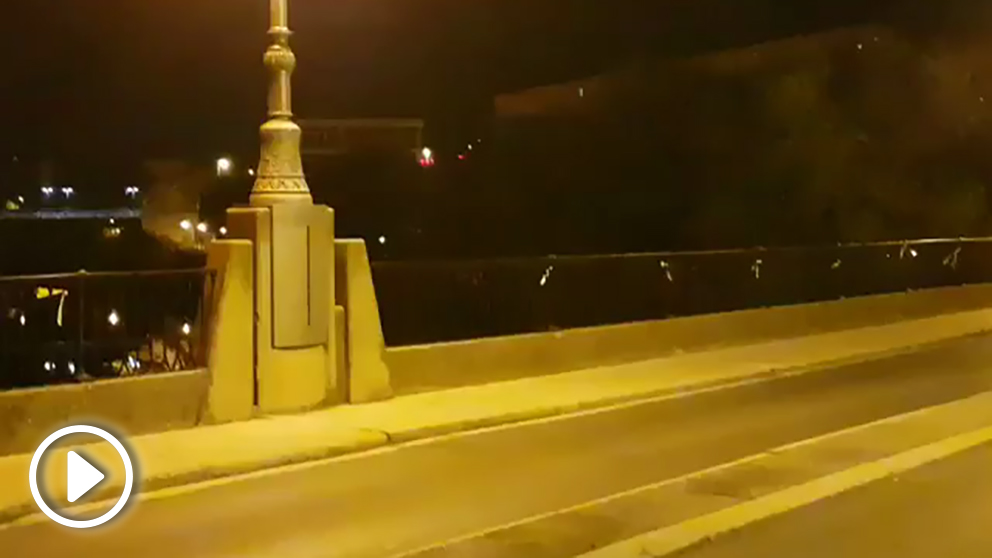 Lazos amarillos en Logroño, aparecidos de madrugada en el Puente de Piedra.