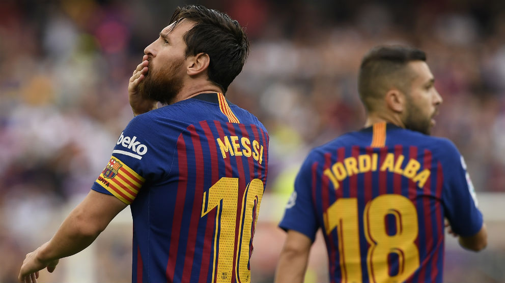 Leo Messi celebra un gol del Barcelona. (AFP)