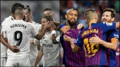 Los jugadores de Real Madrid y Barcelona celebran un gol en Liga.