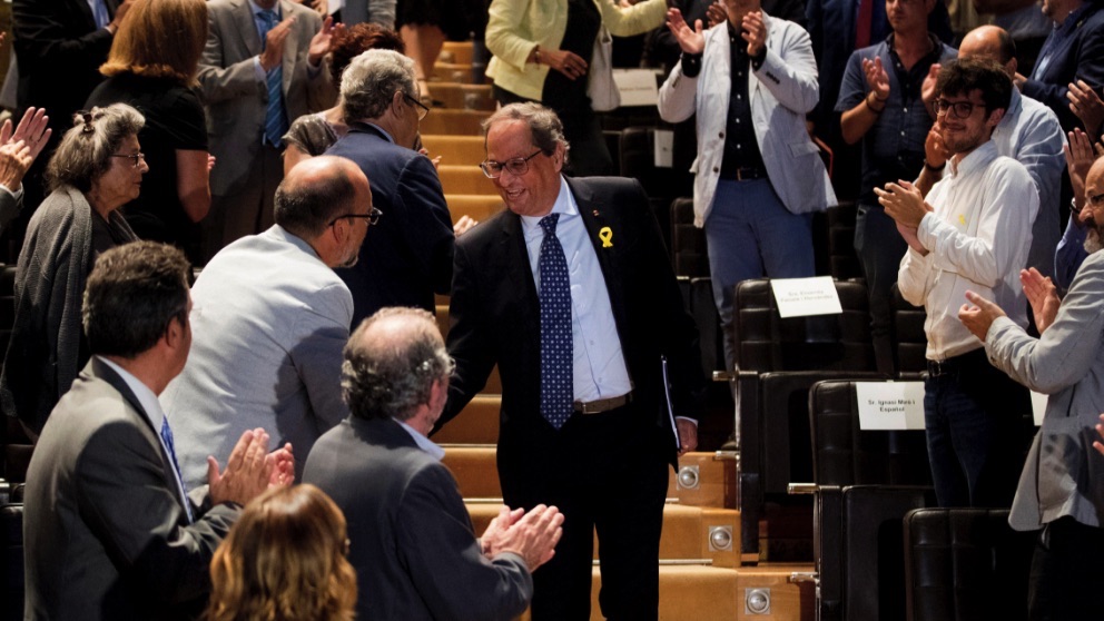El presidente de la Generalitat, Quim Torra, tras la conferencia que ha pronunciado con el título Nuestro momento”. (Foto. EFE)