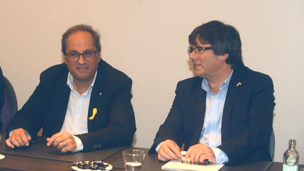 Quim Torra y Carles Puigdemont, en Bruselas. (TW)
