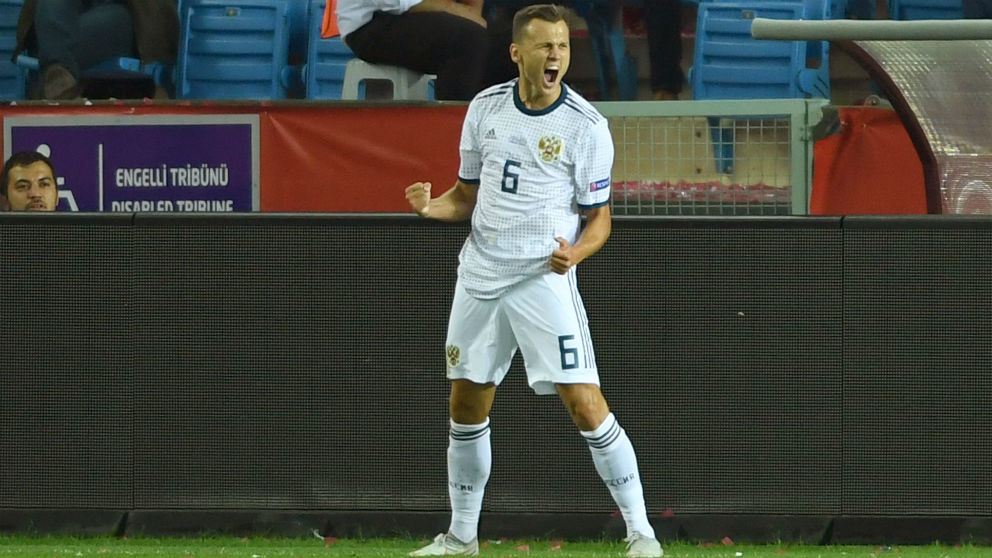 Cheryshev, celebra un gol con Rusia. (AFP)