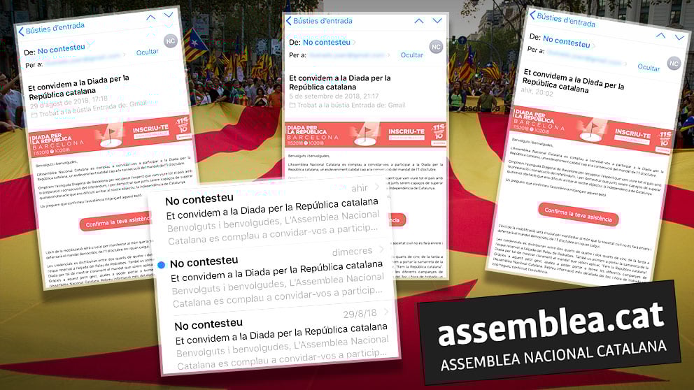 Los mails enviados por la ANC para pedir la participación en la manifestación independentista de la Diada.