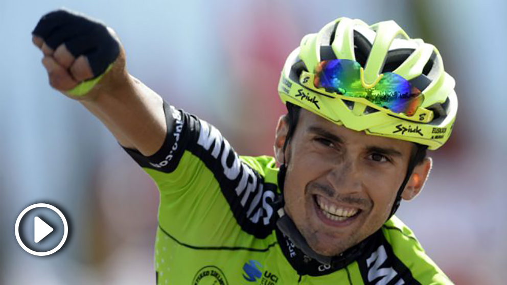 Óscar Rodríguez celebra su triunfo en la decimotercera etapa de La Vuelta. (AFP)
