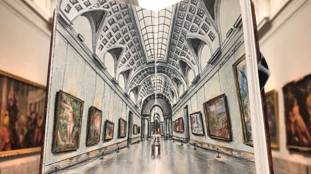 El Museo del Prado visto desde la libreta de dibujo de la artista Andrea Reyes. Foto:@AudreyRdP
