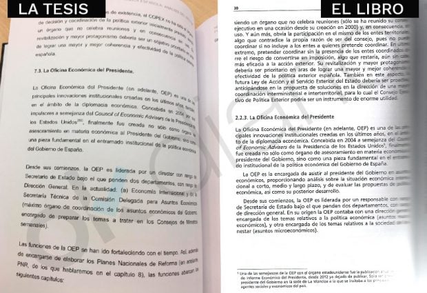 Pasajes idénticos sobre la OEP en la tesis y el libro. (Fuente: OKDIARIO)