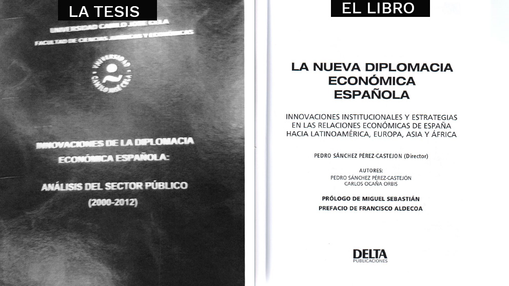 Primeras planas de la tesis de Pedro Sánchez y el libro.