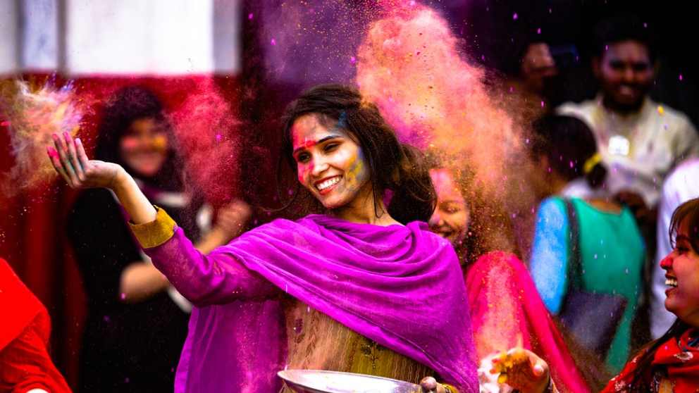 Holi, una fiesta famosa en la India.