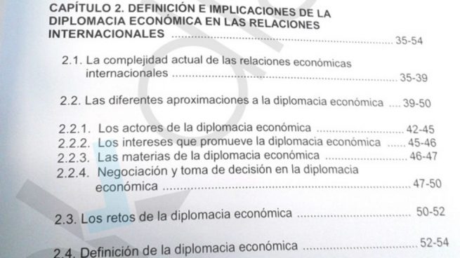 Epígrafes de la tesis de Sánchez que figuran prácticamente iguales en el libro con Ocaña. (Fuente: OKDIARIO)