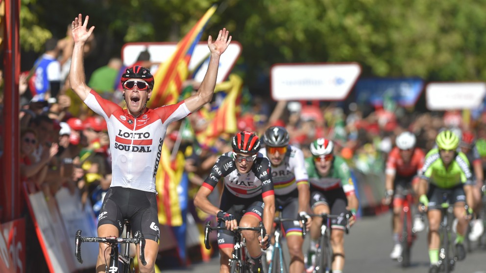Wallays celebra su victoria en Lérida. (AFP)