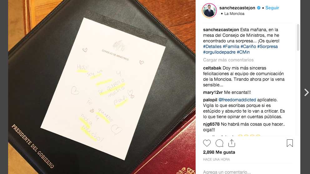 Pantallazo de la cuenta en Instagram de Pedro Sánchez.