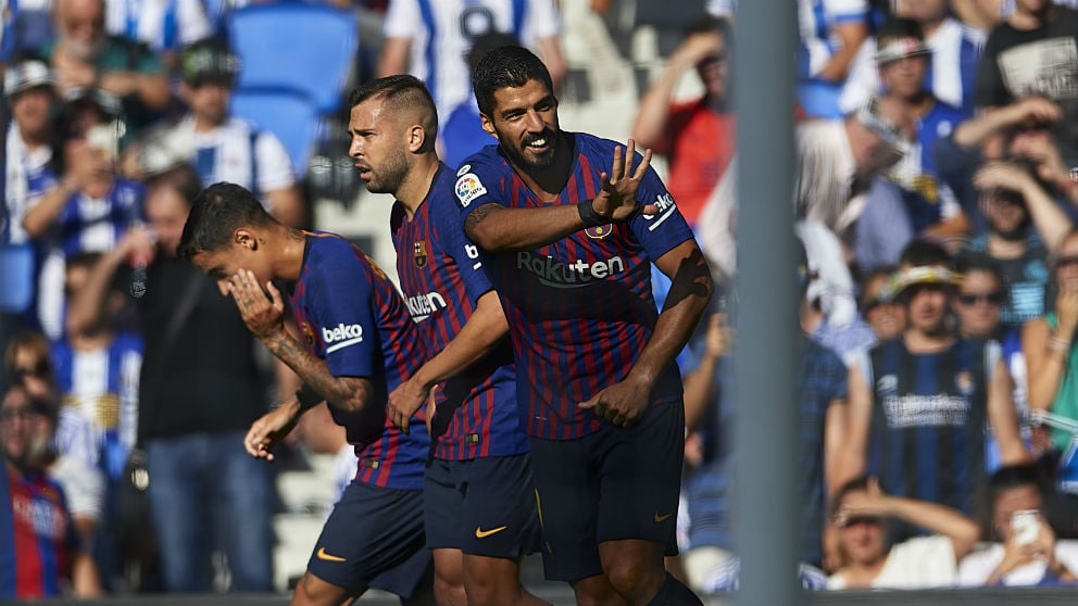 Luis Suárez celebra un gol en Anoeta. (Getty)