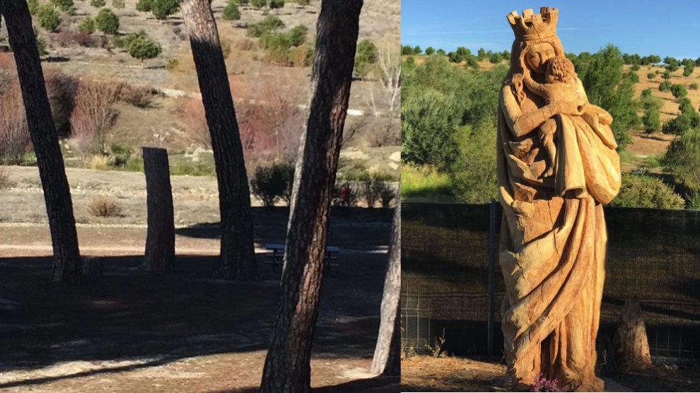 Antes y después del tocón donde se ha tallado la Virgen.
