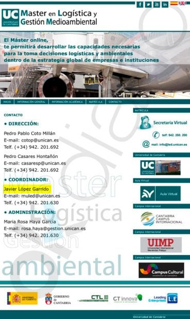 Pantallazo de la web del máster de la Universidad de Cantabria antes de que haya sido eliminado