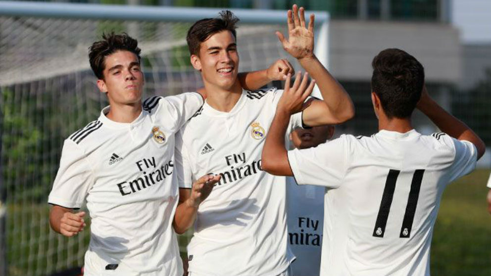 El Juvenil A celebra un gol. (Realmadrid.com)
