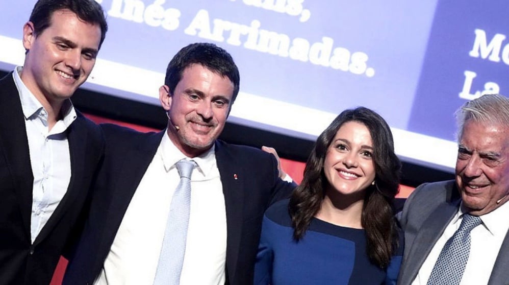 Albert Rivera, Manuel Valls, Inés Arrimadas y Vargas Llosa. (Foto. Cs)