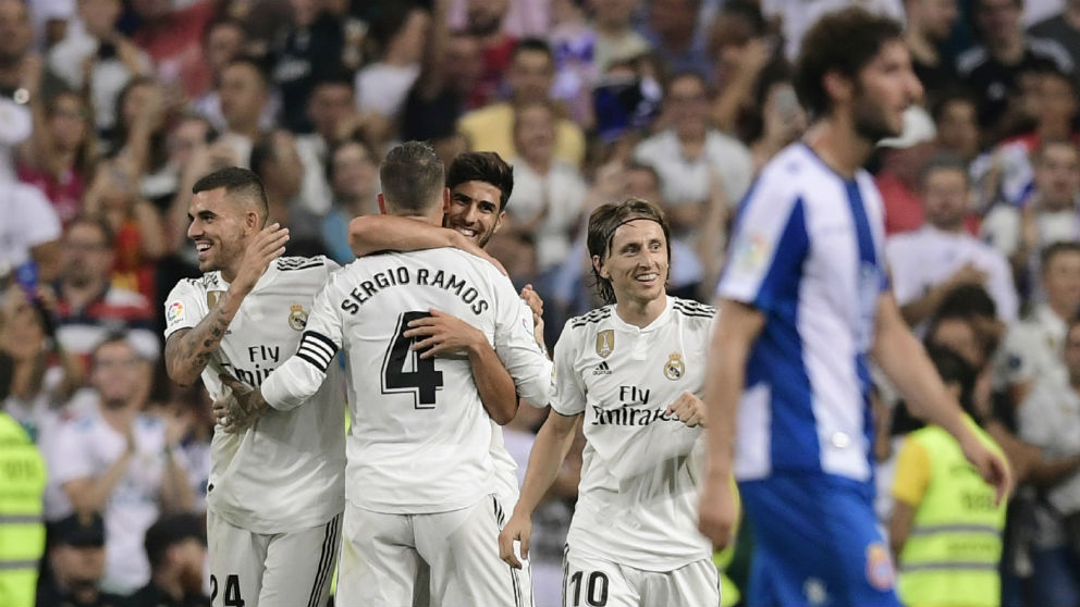 Asensio celebra el gol al Espanyol. (AFP)