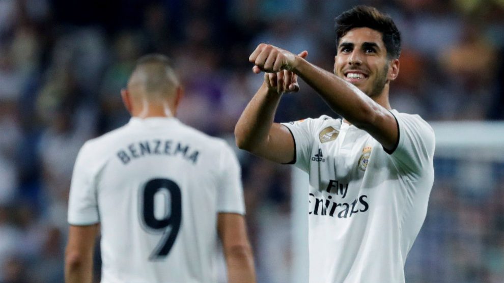 Asensio celebra el 1-0 del Real Madrid ante el Espanyol. (EFE)