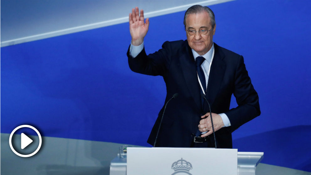 Florentino Pérez dio las gracias a Cristiano durante su discurso en la Asamblea de Socios del Real Madrid. (EFE)