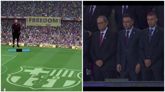 El Camp Nou volvió a pedir la independencia en el derbi catalán… con Quim Torra en el palco