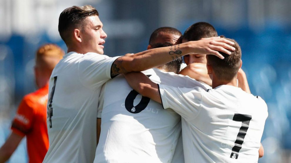 El Castilla celebra un gol. (Realmadrid.com)