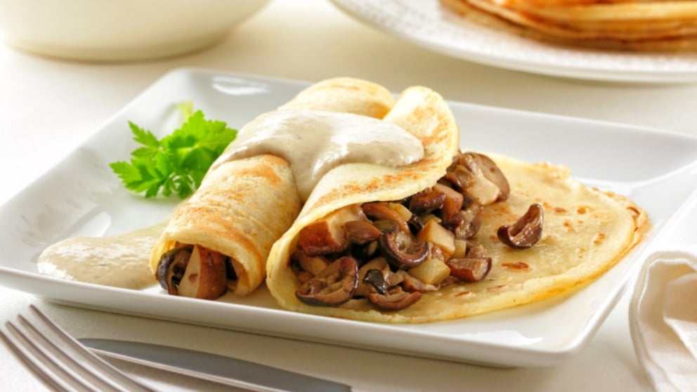 Receta de crepe de setas y gambas fácil de preparar