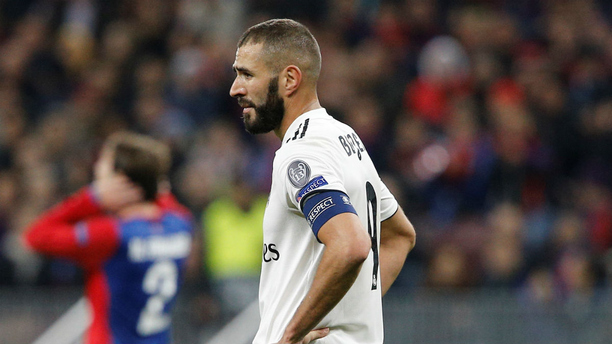 Benzema, durante el partido de Champions ante el CSKA (Getty)