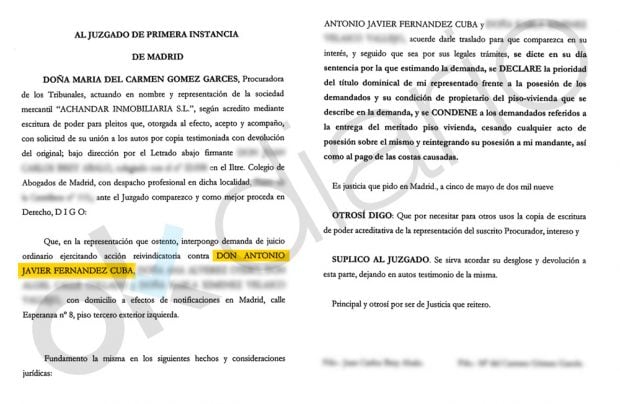 Demanda presentada contra Javier Fernández Cuba por "okupar" un inmueble en Lavapiés (Madrid).