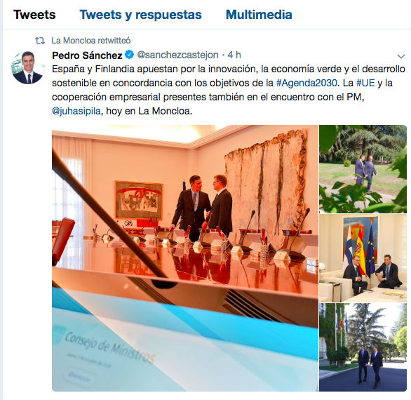Pedro Sánchez sigue abonado al Twitter: Recibe a un primer ministro en Moncloa sin rueda de prensa