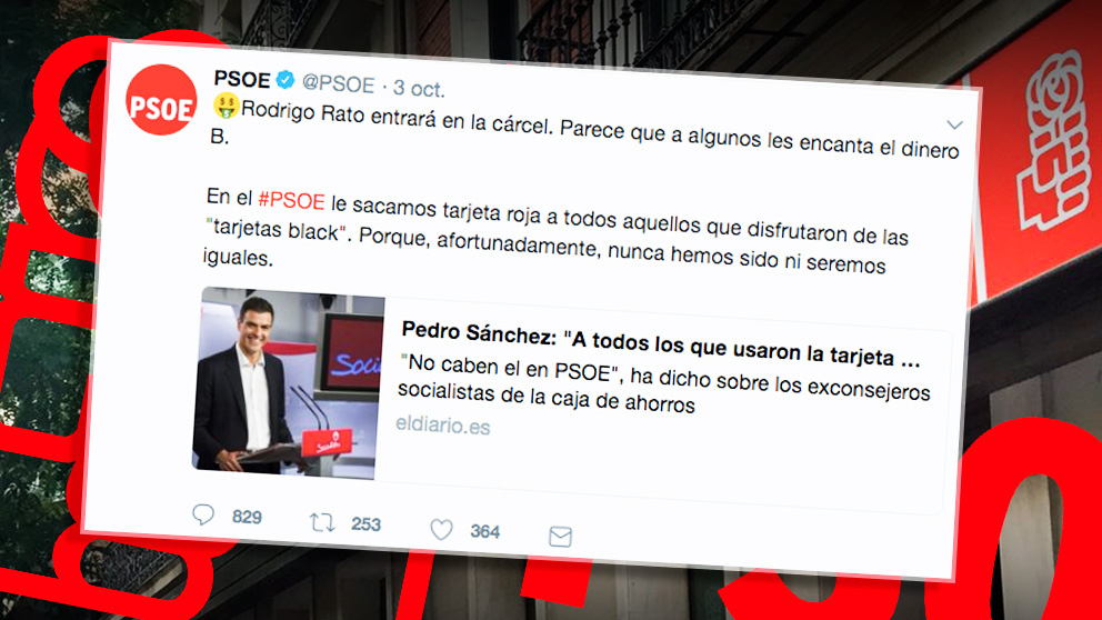 Tuit del PSOE jactándose de su limpieza en el caso de las tarjetas black