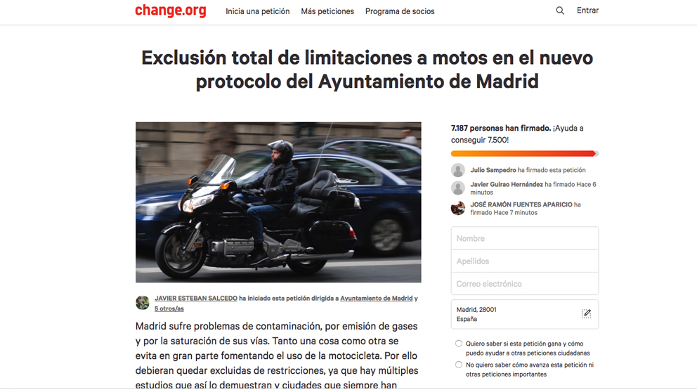 Iniciativa en ‘change.org’ sobre el nuevo protocolo anticontaminación de Madrid.