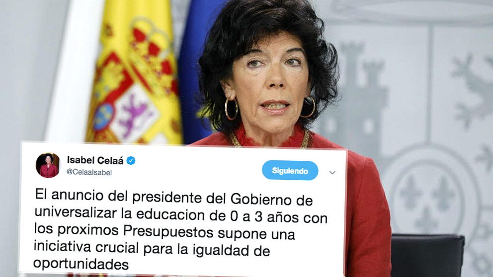 El tuit de la ministra de Eduación, Isabel Celaá, en el que comete dos errores ortográficos