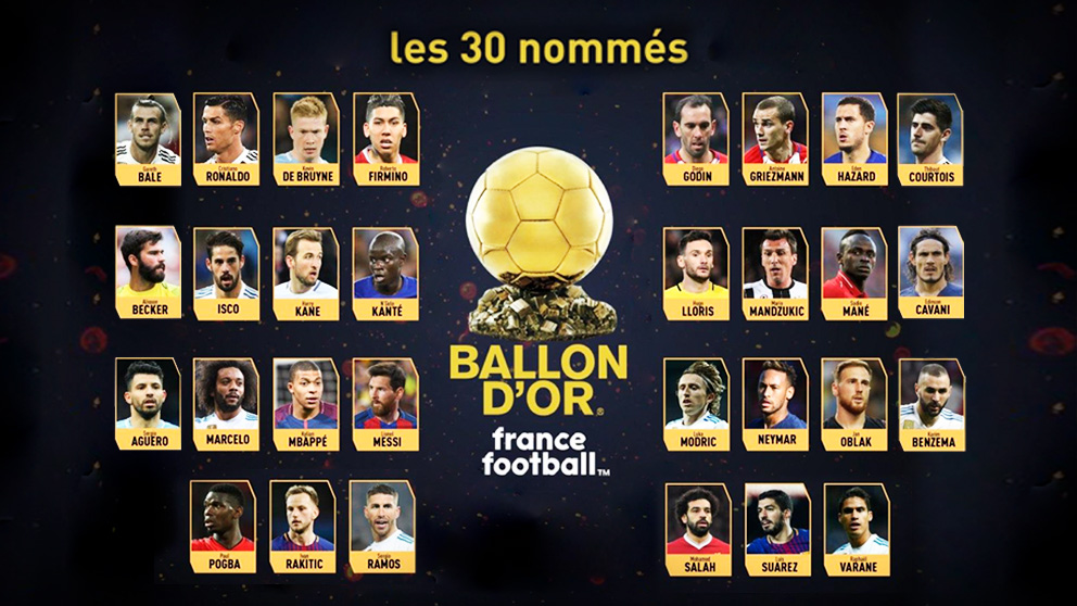 Los 30 nominados al Balón de Oro.