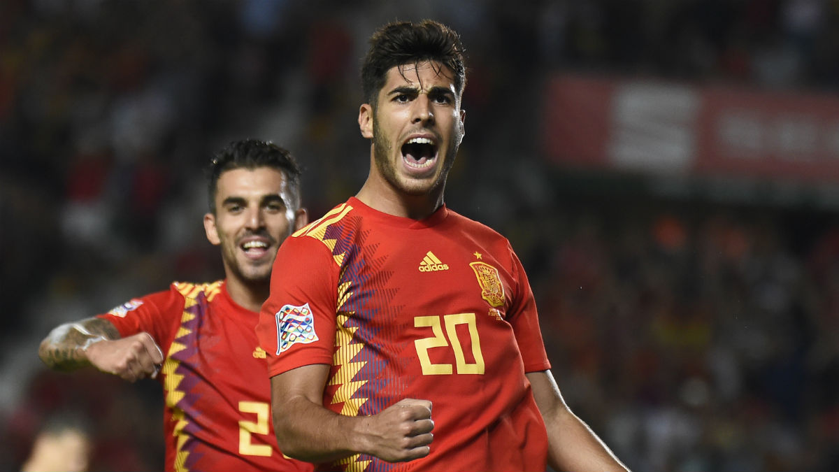 Marco Asensio celebra un gol con España. (AFP)