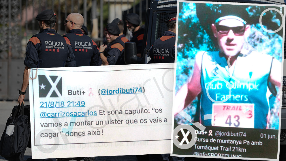 El mosso Jordi Butinyá y uno de los mensajes en que vierte sus amenazas