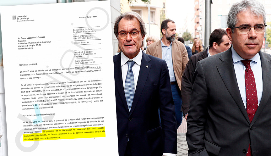 Carta que envió la Generalitat para sancionar a los medios que no promocionasen el referéndum del 9-N