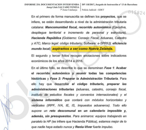 Informe de la Guardia Civil sobre las anotaciones manuscritas incautadas al ex secretario de Hacienda, Lluís Salvadó.